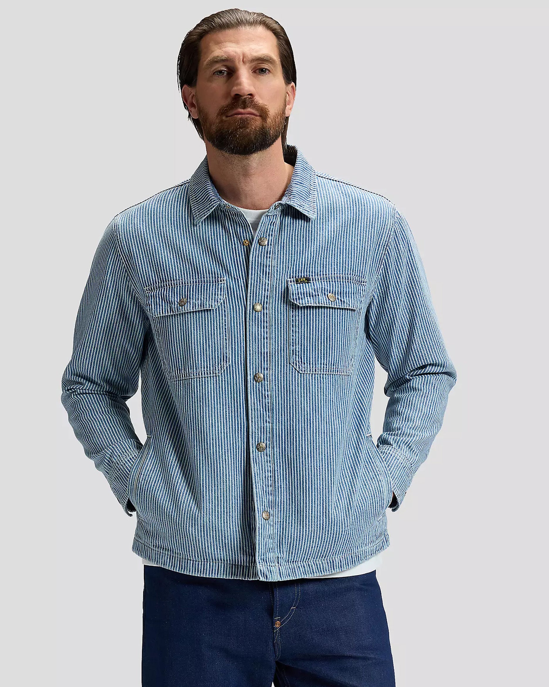 JAP　101jap Lee 101 Made In Japan Selvedge Relaxed Overshirt - Washed RR Stripe
