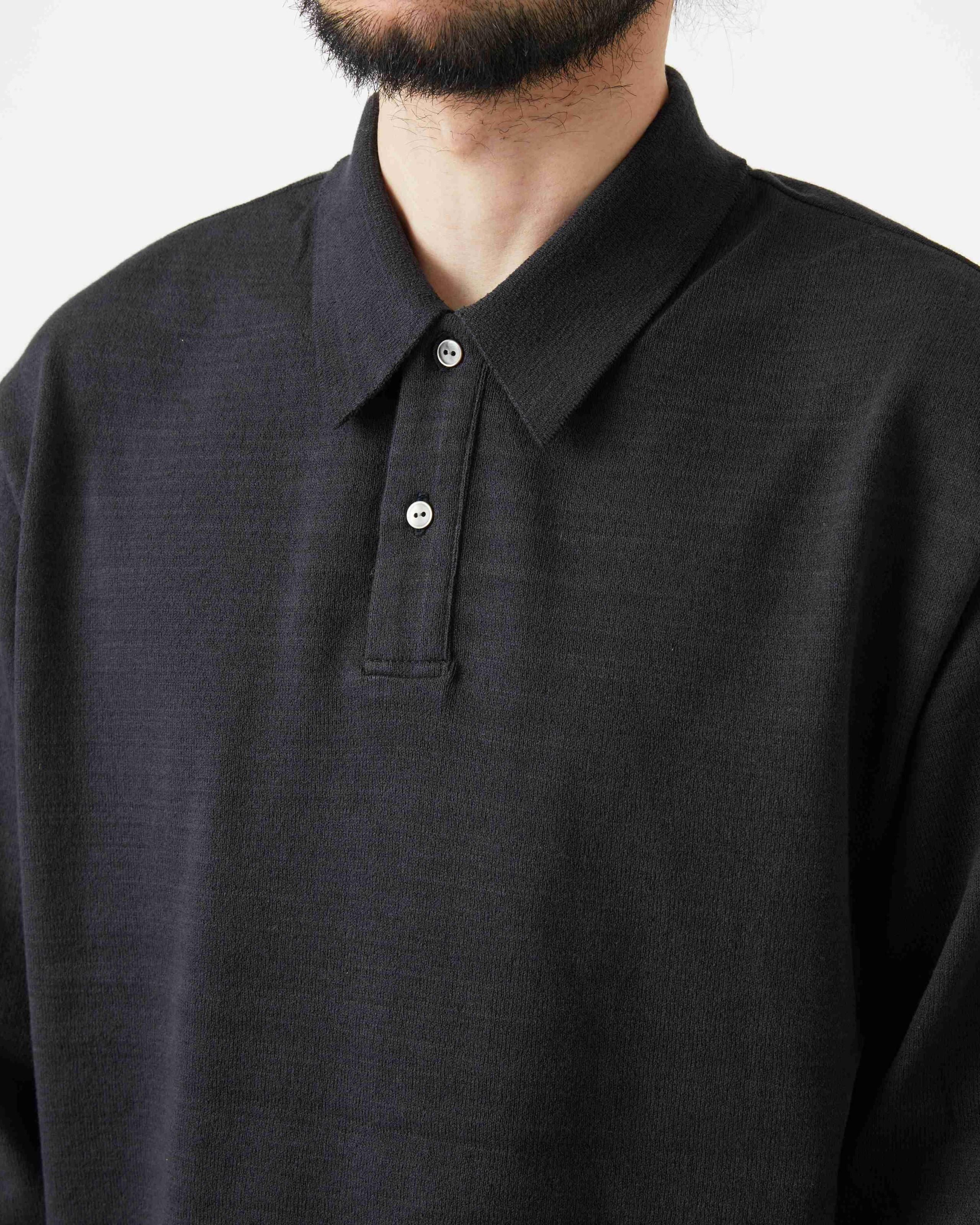 Yonetomi Light Wave Cotton Knit Polo Shirt - Black