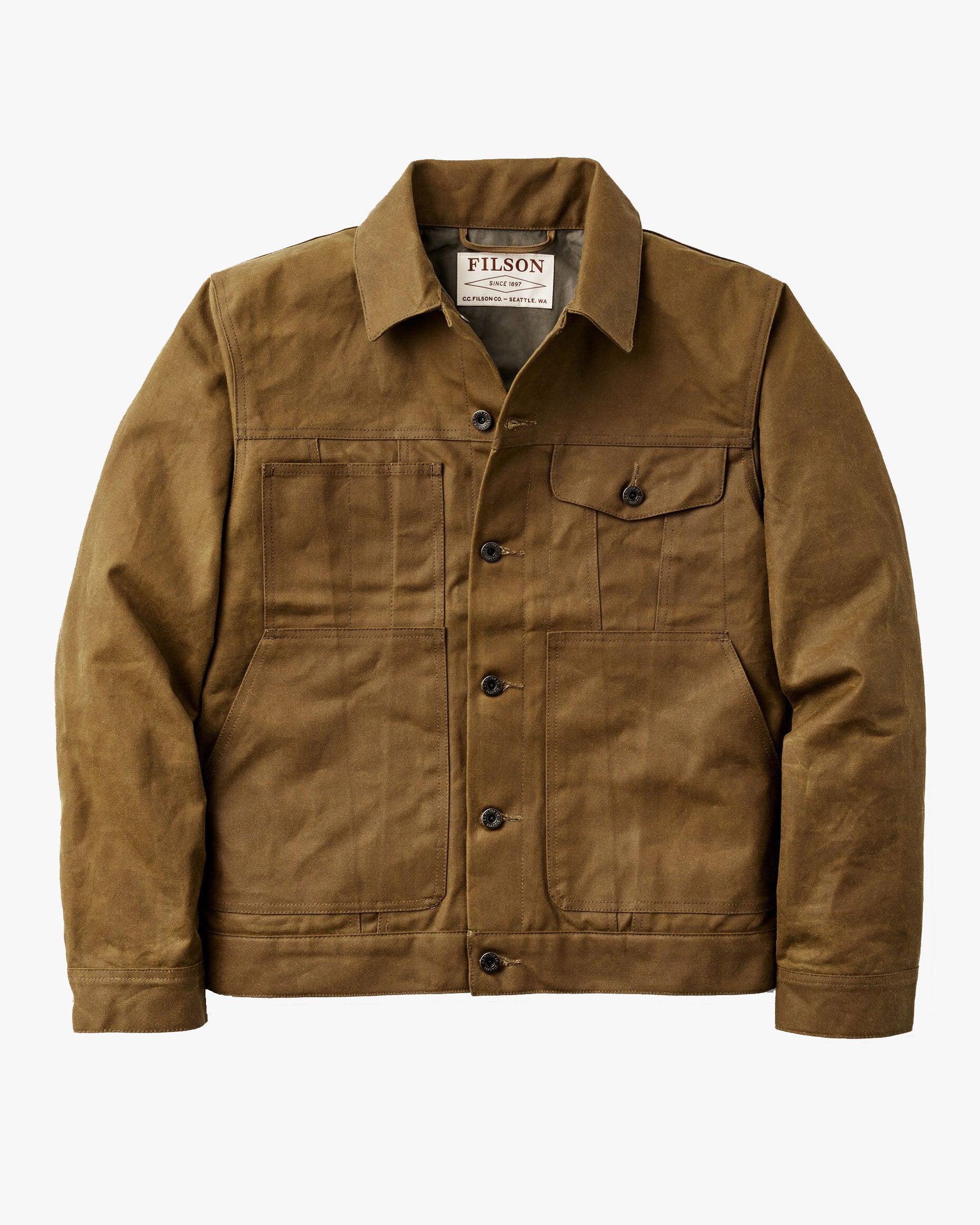 ジャケット・アウター Filson Dry Finish Tin Cloth Cruiser Filson Tin Cloth Short Lined Cruiser Jacket - Dark Tan