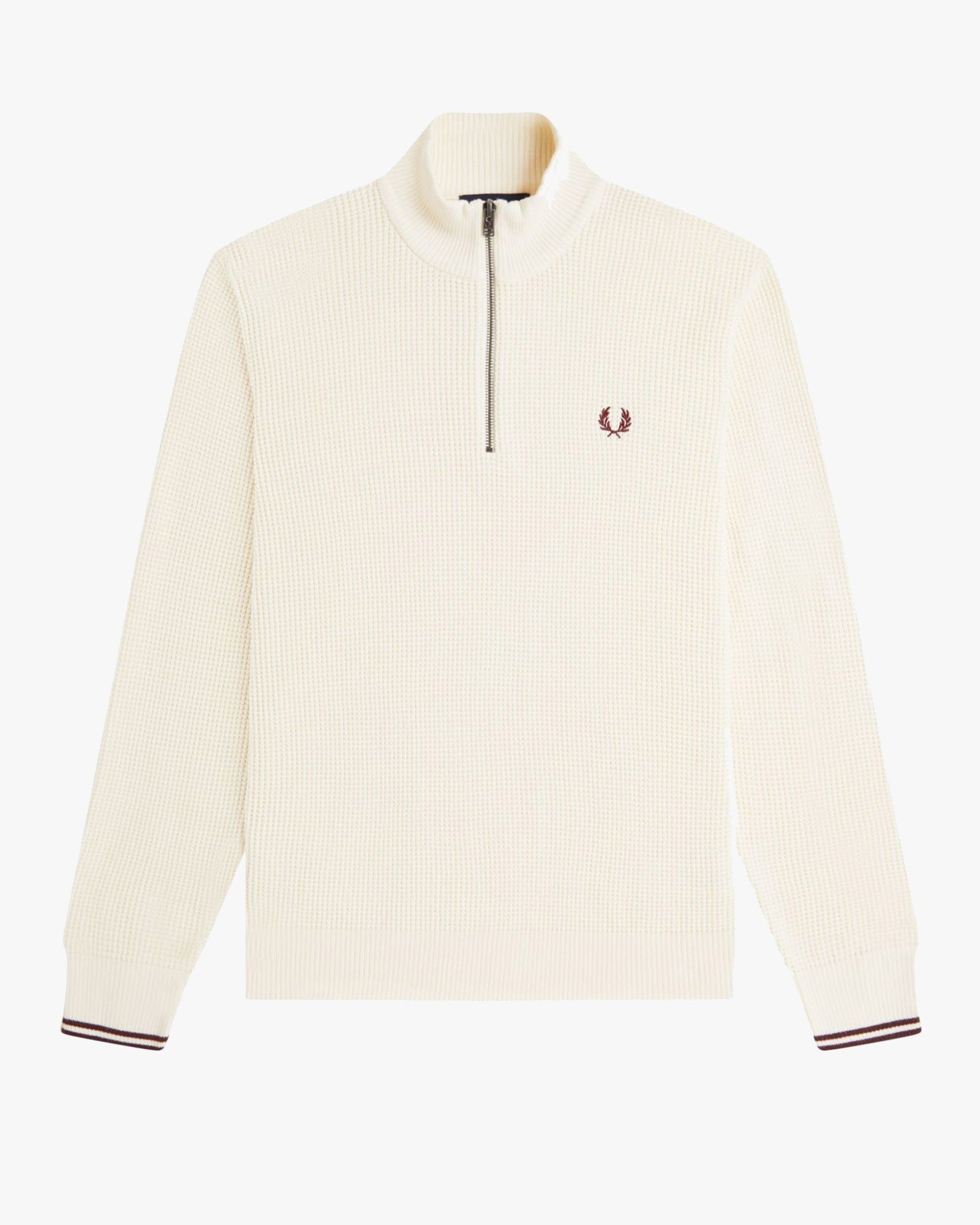 Fred Perry Waffle Stitch Half Zip Jumper - Ecru