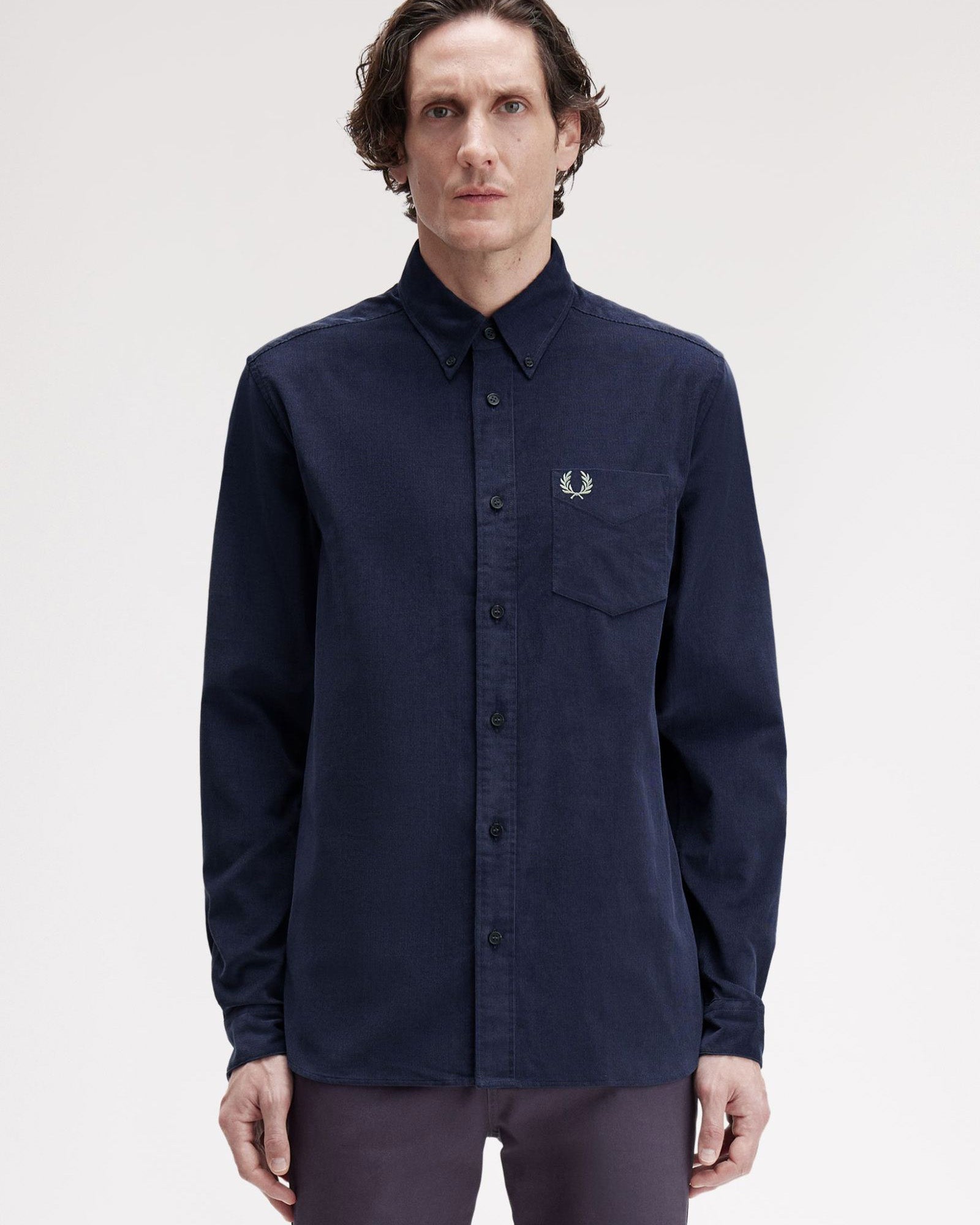 Fred Perry Needle Cord Shirt Dark Airforce