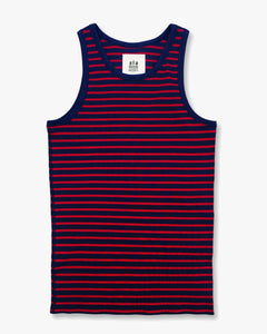 Hemen Biarritz Gari Breton Stripe Ribbed Tank Top - Deep Marine / Red