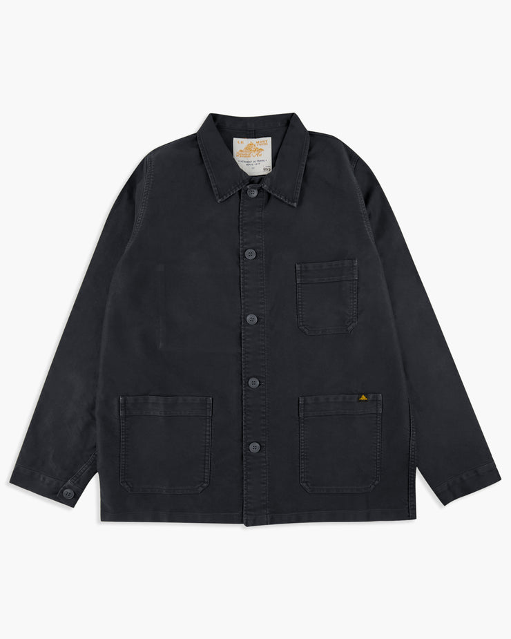 LE MONT ST MICHELブラックモールスキン ジャケット 46 Le Mont St Michel Moleskin Vintage Washed Work Jacket - Black