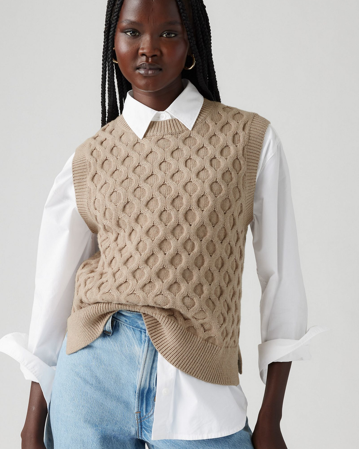 Levi's® Womens Bluebell Cable Sweater Vest Mid Oatmeal Heather