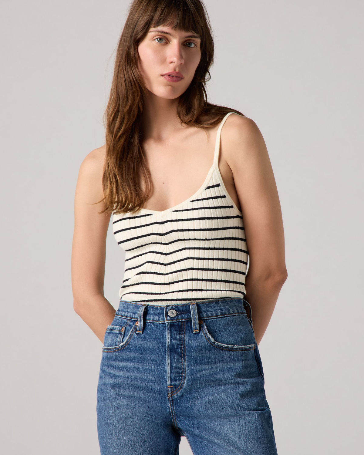 Levi's® Womens Freja Sculpt Tank - Louise Stripe Egret | Levi's® T Shirts | JEANSTORE