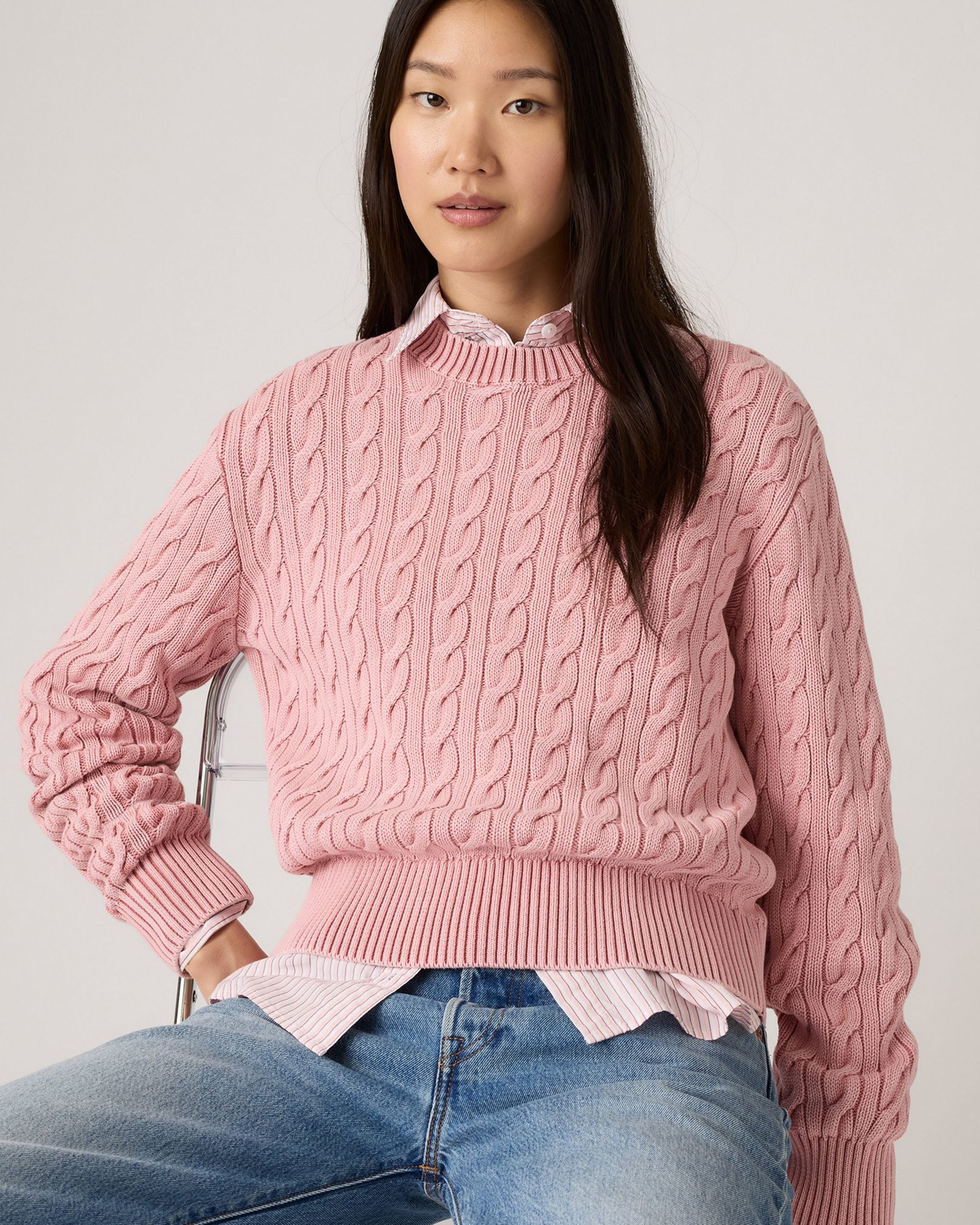 Levi's® Womens Boyfriend Cable Crew Pullover - Peachskin GD
