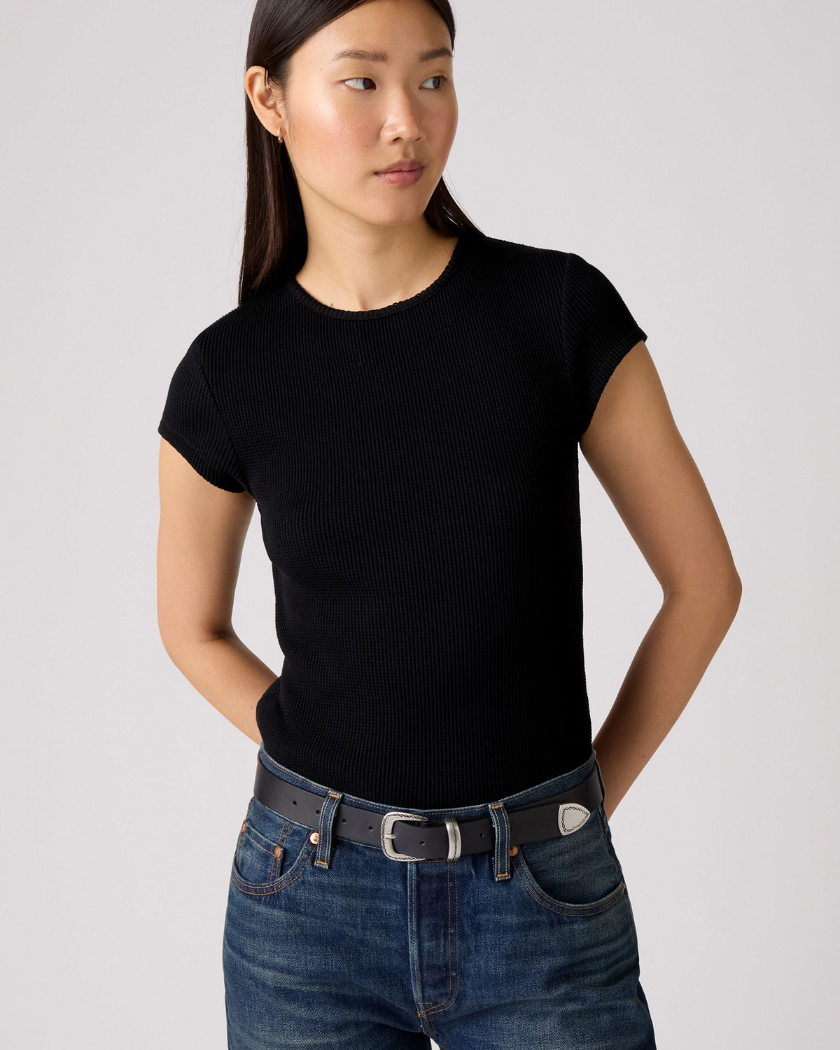Levi's® Womens Dry Goods Waffle Cap Tee - Anthracite Night | Levi's® T Shirts | JEANSTORE