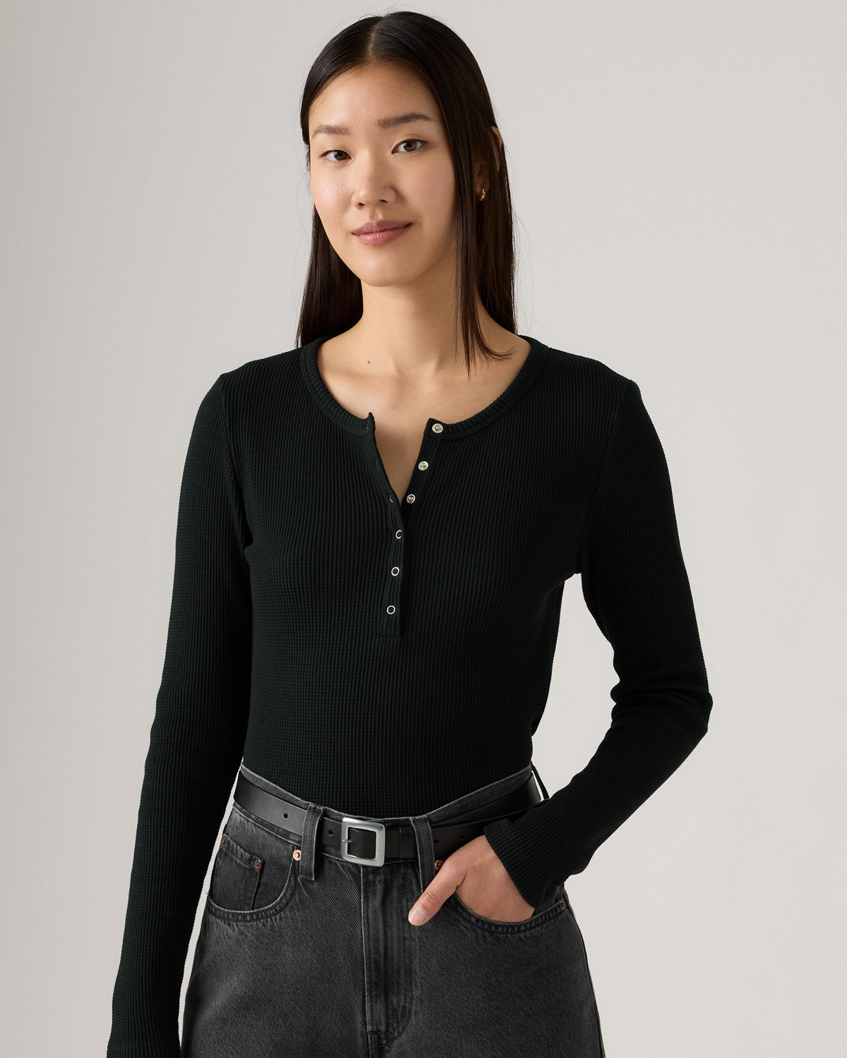 Levi's® Womens Dry Goods Waffle Henley - Anthracite Night | Levi's® T Shirts | JEANSTORE