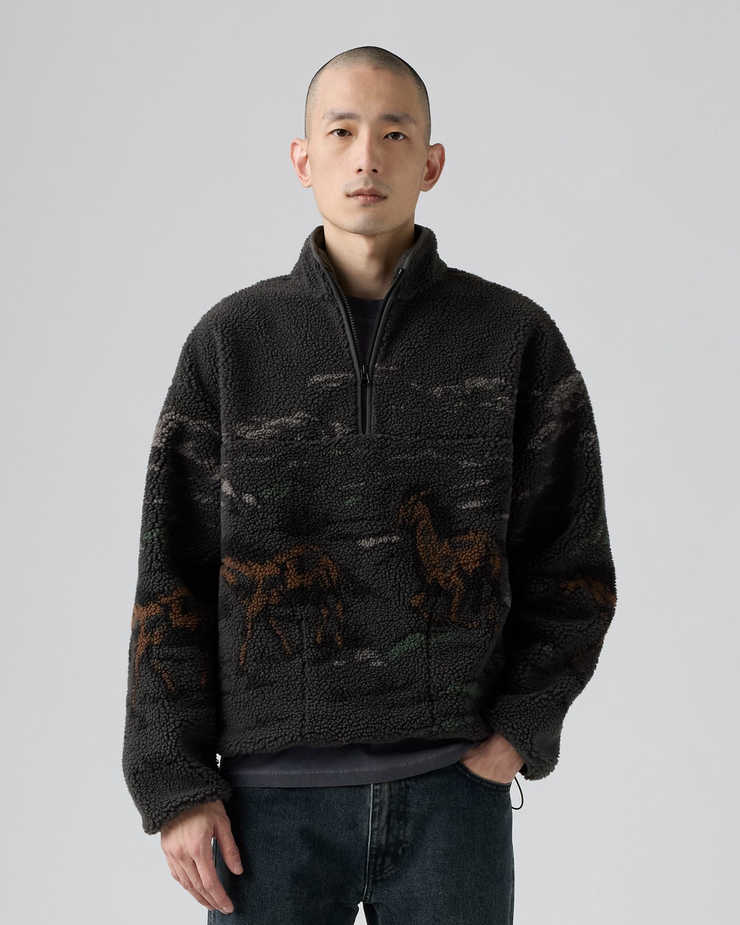 Levi's® Idyllwild Sherpa Popover Fleece Running Horses Dark Phanto