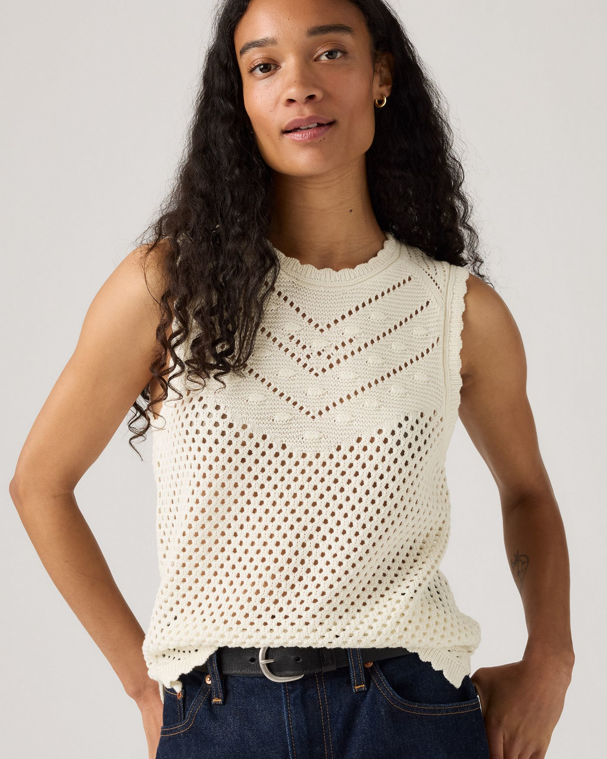 Levi's® Womens Adrienne Crochet Tank Top - Egret | Levi's® T Shirts | JEANSTORE