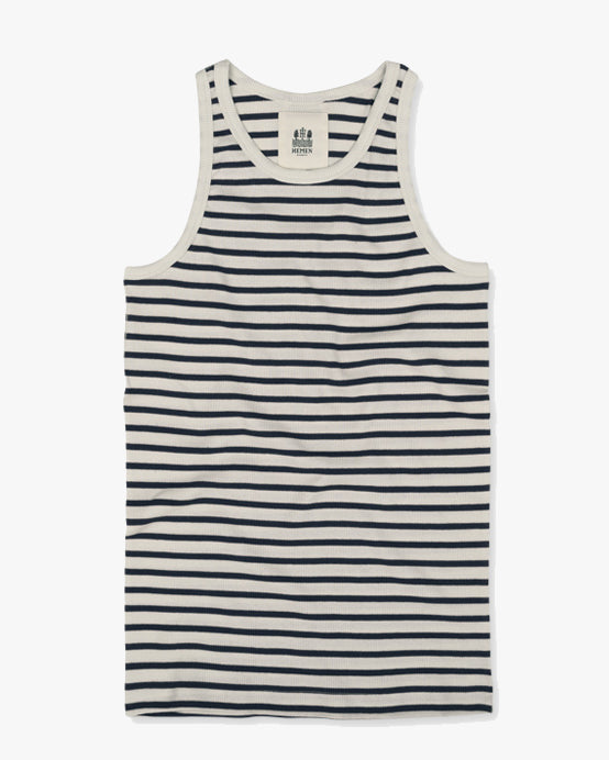 Hemen Biarritz Gari Breton Stripe Ribbed Tank Top - Natural / Marine | Hemen Biarritz Underwear | JEANSTORE