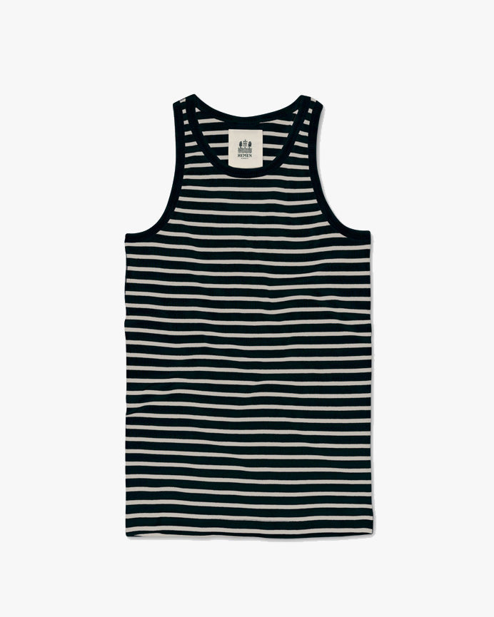 Hemen Biarritz Gari Breton Stripe Ribbed Tank Top - Deep Marine / Natural | Hemen Biarritz Underwear | JEANSTORE