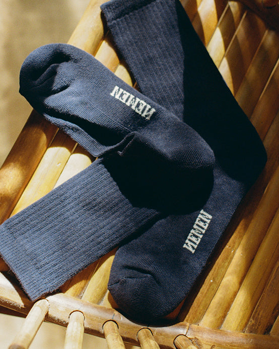 Hemen Biarritz HMN04 Organic Cotton Rib Sport Socks - Navy