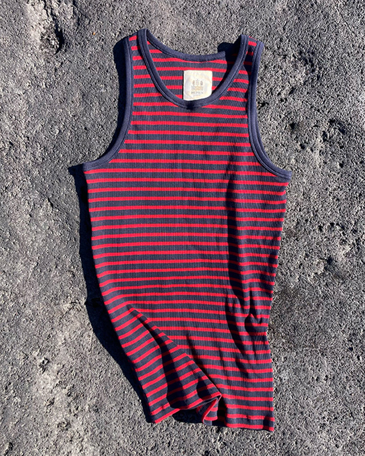 Hemen Biarritz Gari Breton Stripe Ribbed Tank Top - Deep Marine / Red | Hemen Biarritz Underwear | JEANSTORE