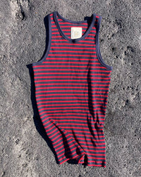 Hemen Biarritz Gari Breton Stripe Ribbed Tank Top - Deep Marine / Red | Hemen Biarritz Underwear | JEANSTORE