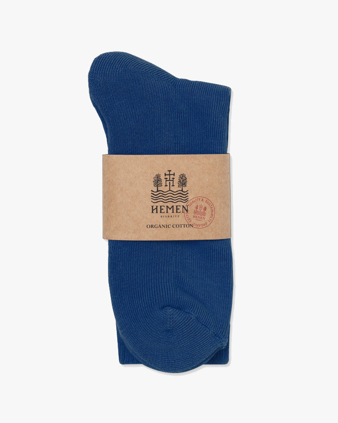 Hemen Biarritz HMN04 Organic Cotton Rib Sport Socks - Blue