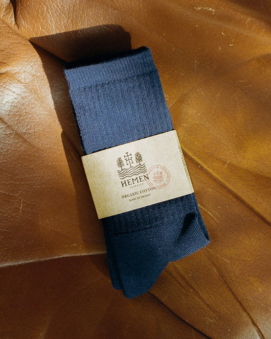 Hemen Biarritz HMN04 Organic Cotton Rib Sport Socks - Blue | Hemen Biarritz Socks | JEANSTORE