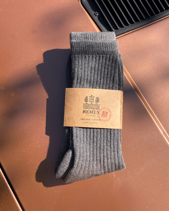 Hemen Biarritz HMN04 Organic Cotton Rib Sport Socks - Heather Grey