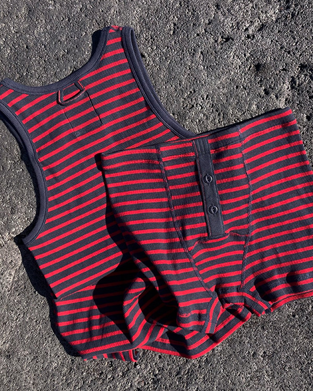 Hemen Biarritz Gari Breton Stripe Ribbed Tank Top - Deep Marine / Red | Hemen Biarritz Underwear | JEANSTORE