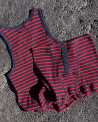 Hemen Biarritz Gari Breton Stripe Ribbed Tank Top - Deep Marine / Red | Hemen Biarritz Underwear | JEANSTORE