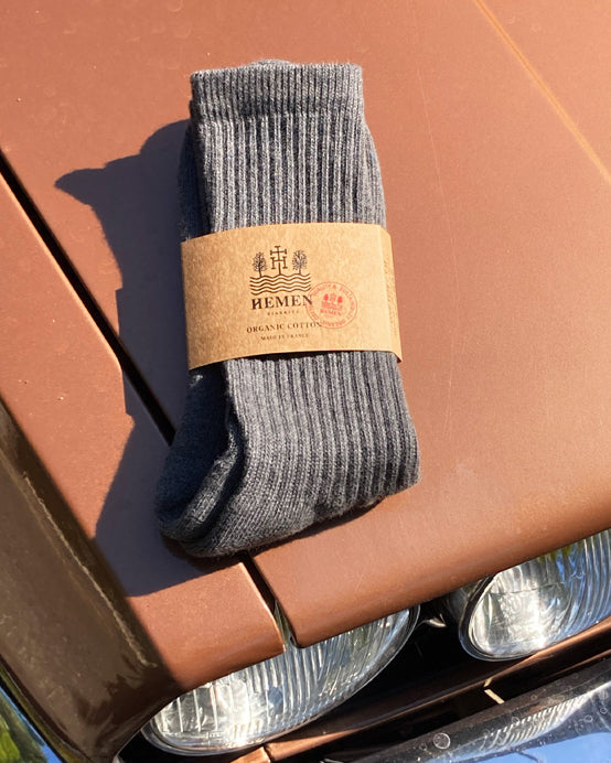 Hemen Biarritz HMN04 Organic Cotton Rib Sport Socks - Heather Grey
