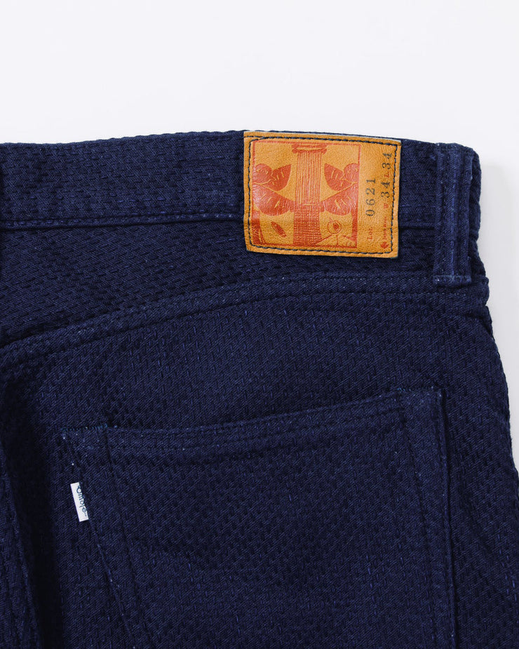 Omoto Denim 0621 15oz Ori-Zashi Sashiko Relaxed Tapered Trousers - Onewash