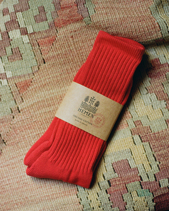 Hemen Biarritz HMN04 Organic Cotton Rib Sport Socks - Red | Hemen Biarritz Socks | JEANSTORE