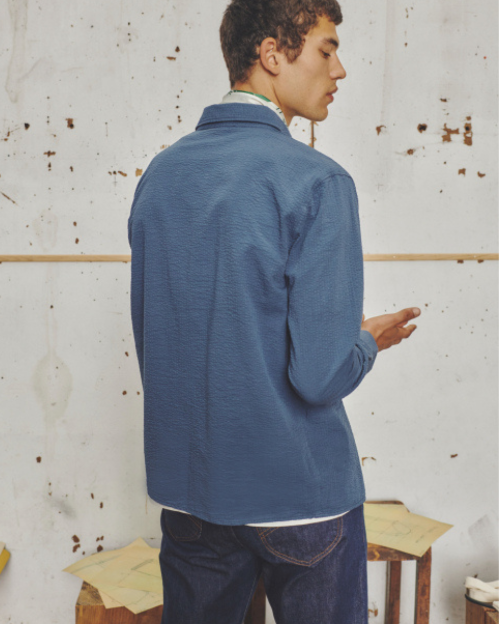 Le Mont St Michel Coban Seersucker Overshirt - Navy | Le Mont St Michel Shirts | JEANSTORE