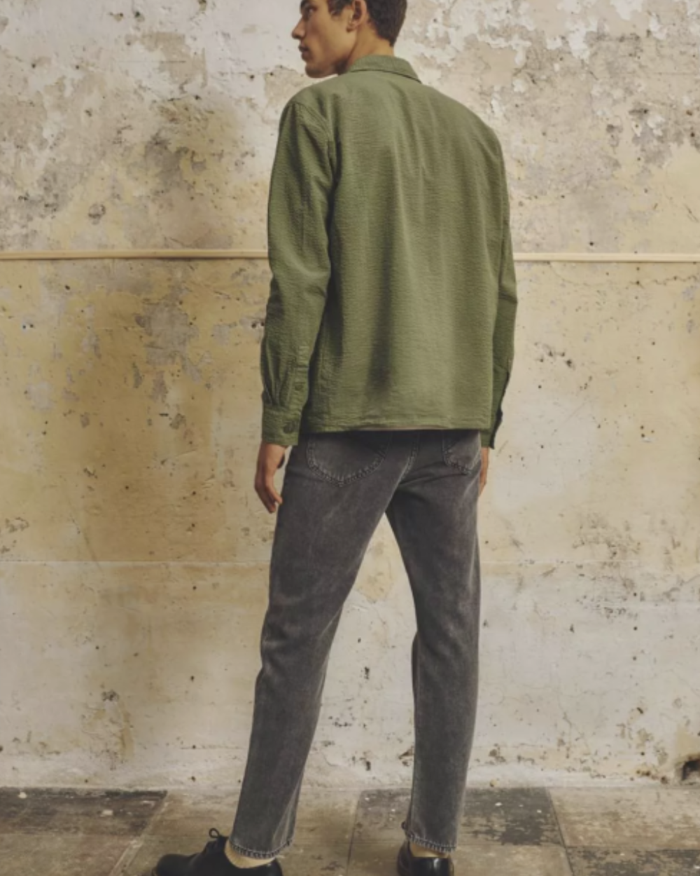 Le Mont St Michel Coban Seersucker Overshirt - Khaki | Le Mont St Michel Shirts | JEANSTORE