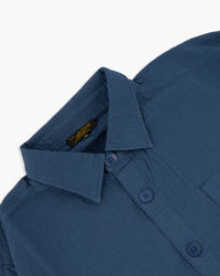 Le Mont St Michel Coban Seersucker Overshirt - Navy | Le Mont St Michel Shirts | JEANSTORE
