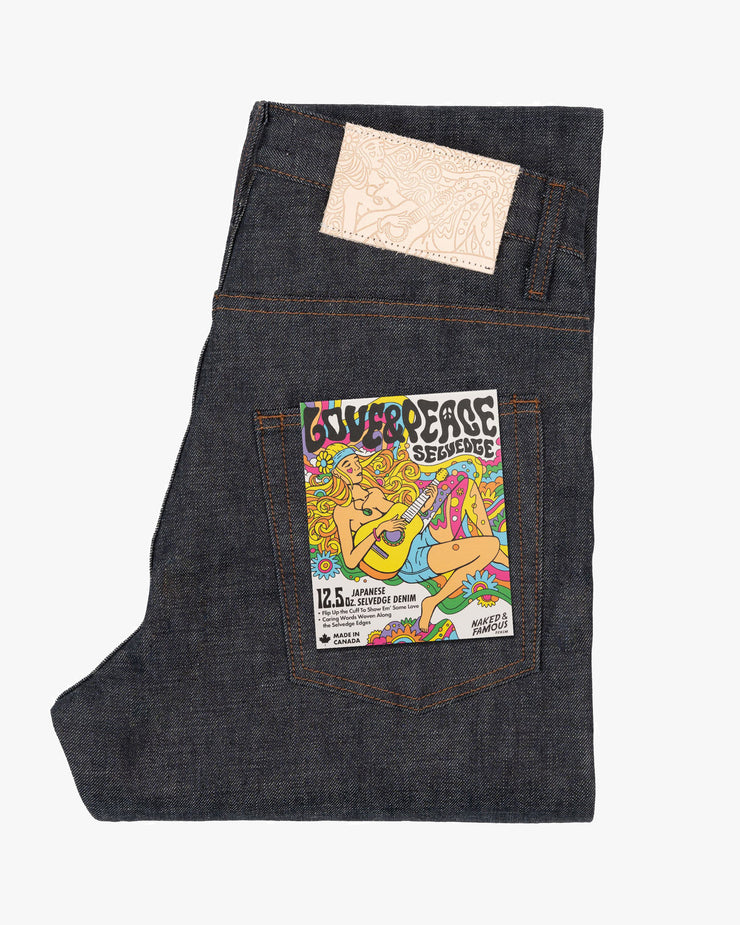 Naked & Famous Denim Weird Guy Regular Tapered Mens Jeans - Love & Peace Selvedge