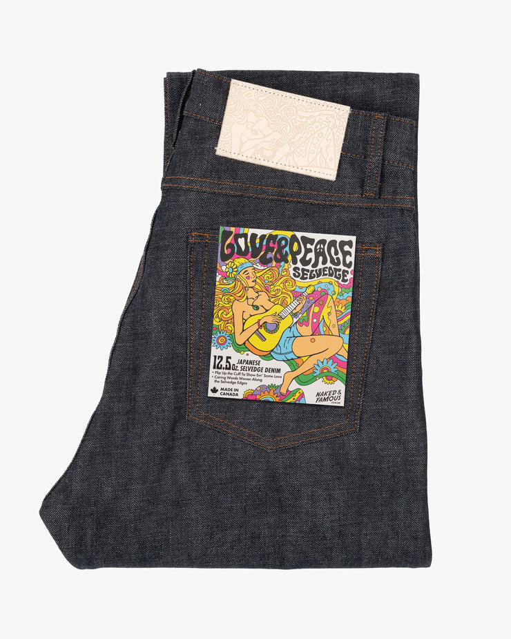 Naked & Famous Denim True Guy Regular Straight Mens Jeans - Love & Peace Selvedge