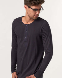 Merz b. Schwanen Originals 102 Loopwheeled Henley - Charcoal | Merz b. Schwanen T Shirts | Jeanstore