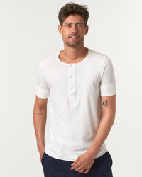 Merz b. Schwanen Good Originals 103 5.5oz Loopwheeled S/S Henley - White | Merz b. Schwanen T Shirts | JEANSTORE