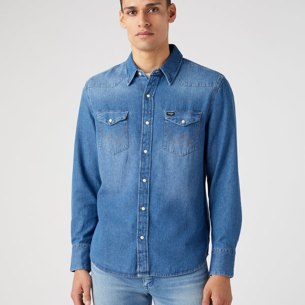 Wrangler Icons 27MW Western Denim Shirt - Icon Mid Stone | Wrangler Shirts | JEANSTORE