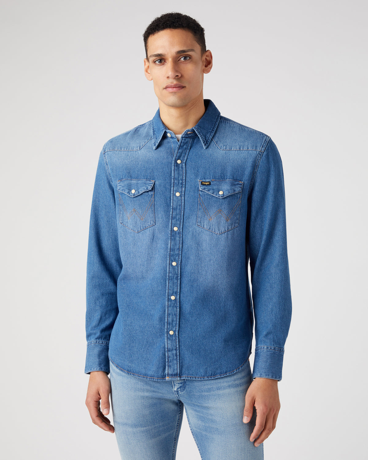 Wrangler Icons 27MW Western Denim Shirt - Icon Mid Stone | Wrangler Shirts | JEANSTORE