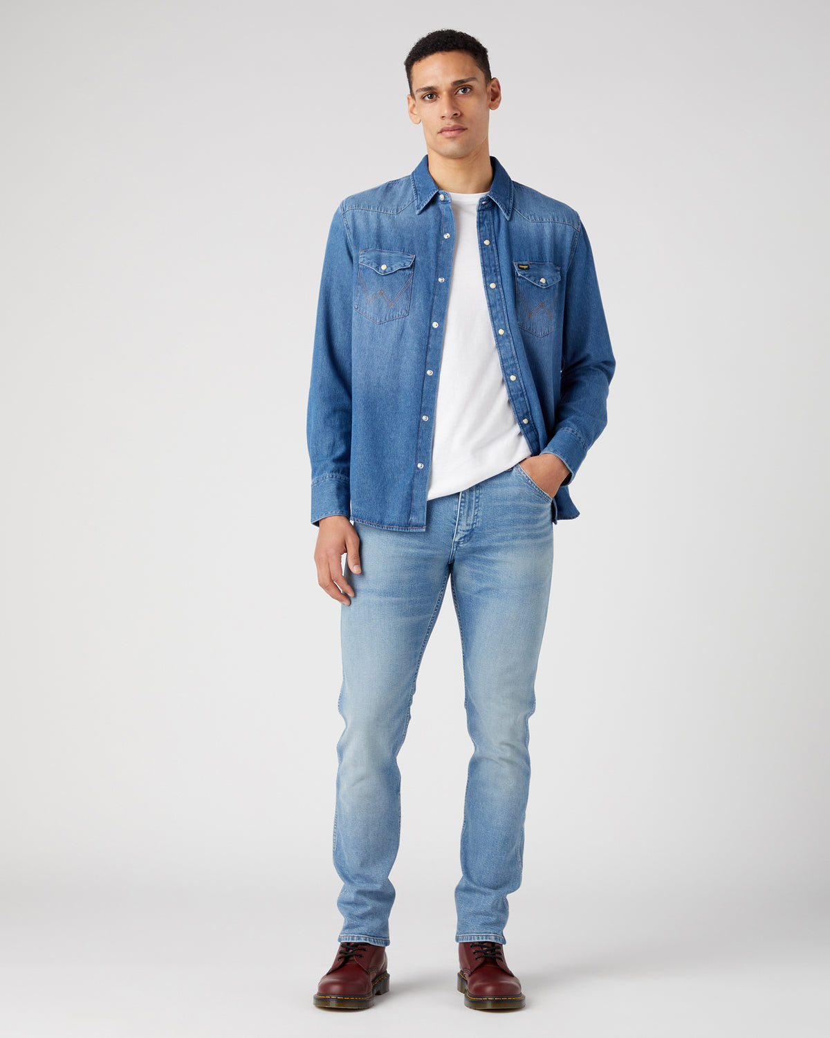 Wrangler Icons 27MW Western Denim Shirt - Icon Mid Stone | Wrangler Shirts | JEANSTORE