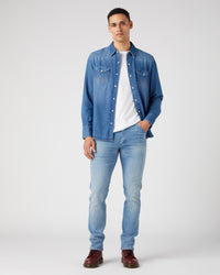 Wrangler Icons 27MW Western Denim Shirt - Icon Mid Stone | Wrangler Shirts | JEANSTORE