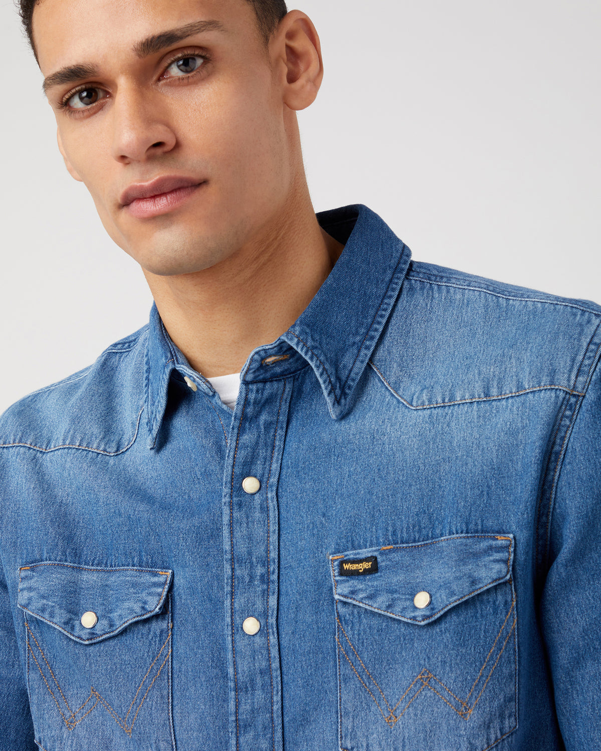 Wrangler Icons 27MW Western Denim Shirt - Icon Mid Stone | Wrangler Shirts | JEANSTORE