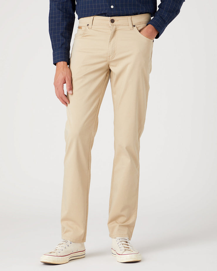 Wrangler Texas Stretch Authentic Straight Mens Cotton Satin Trousers - Plaza Taupe