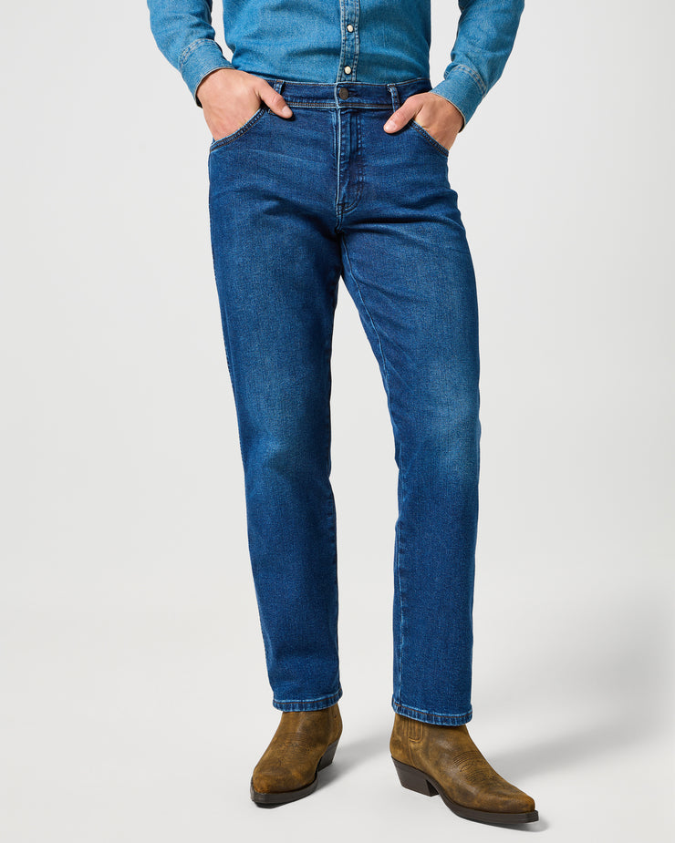 Wrangler Texas Stretch Authentic Straight Brushed Mens Jeans Shadow
