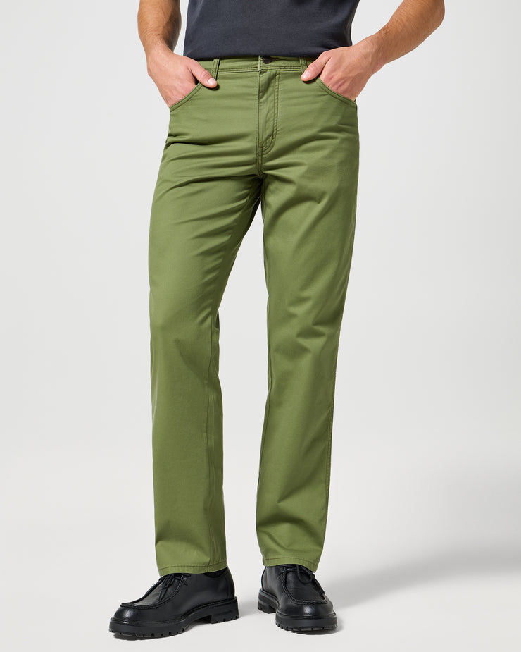 Wrangler Texas Stretch Authentic Straight Mens Cotton Satin Trousers - Dusty Olive