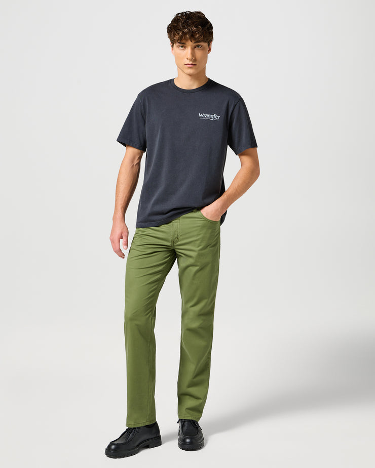 Wrangler Texas Stretch Authentic Straight Mens Cotton Satin Trousers - Dusty Olive