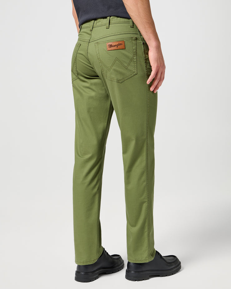 Wrangler Texas Stretch Authentic Straight Mens Cotton Satin Trousers - Dusty Olive