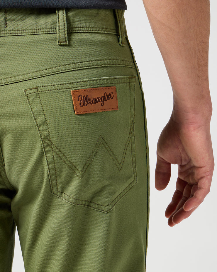 Wrangler Texas Stretch Authentic Straight Mens Cotton Satin Trousers - Dusty Olive