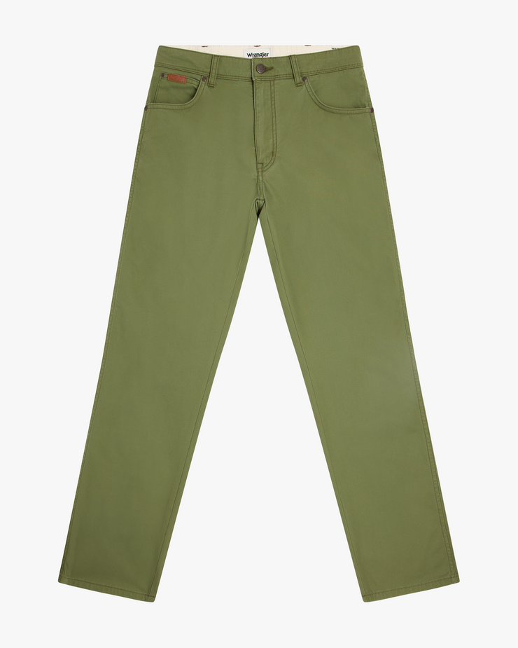 Wrangler Texas Stretch Authentic Straight Mens Cotton Satin Trousers - Dusty Olive