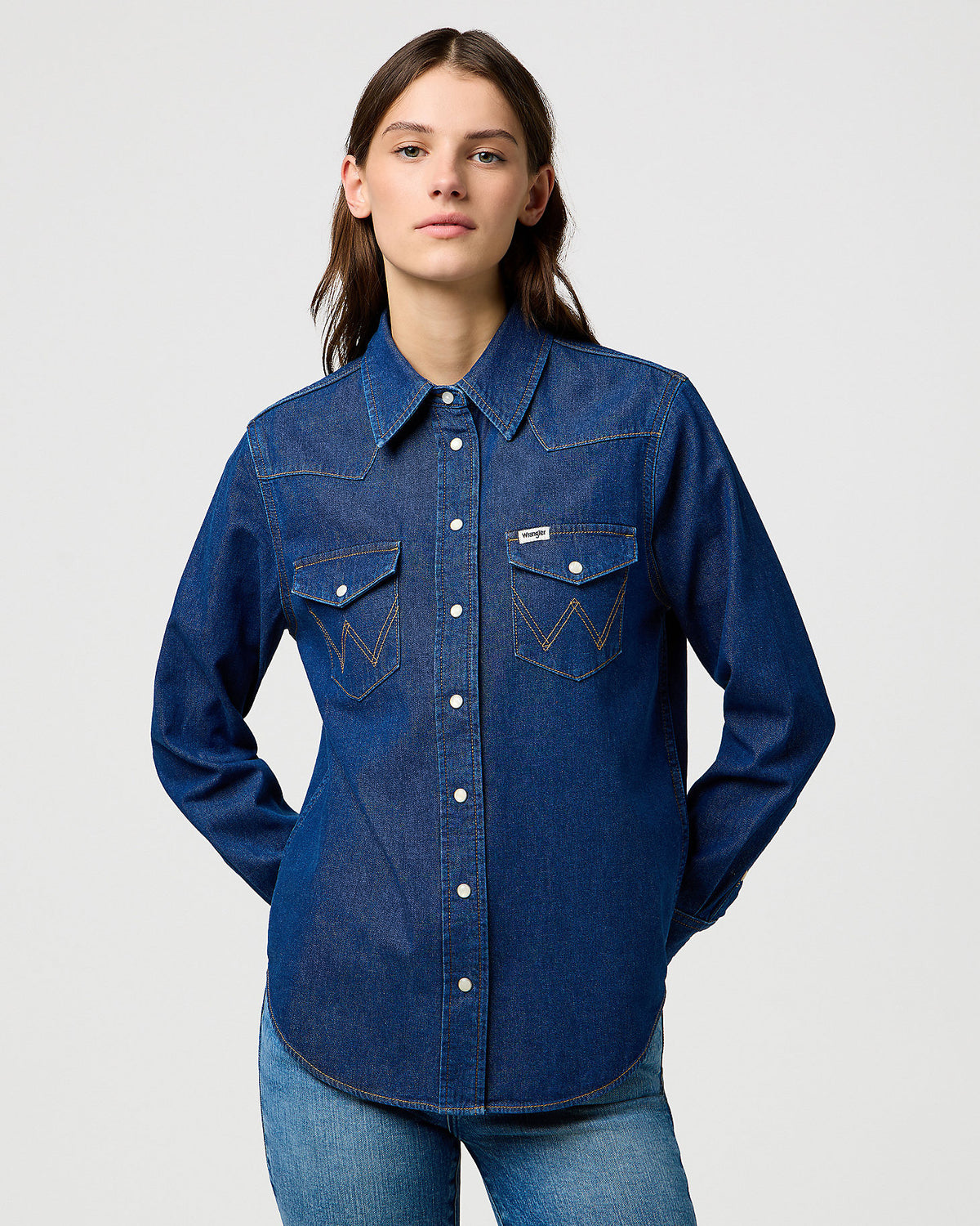 Wrangler Womens Western Denim Shirt - Dark Wash - S