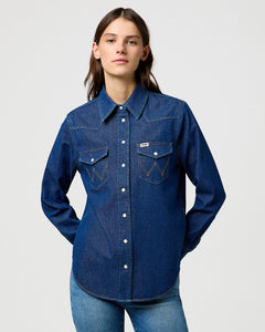 Wrangler Womens Western Denim Shirt - Dark Wash
