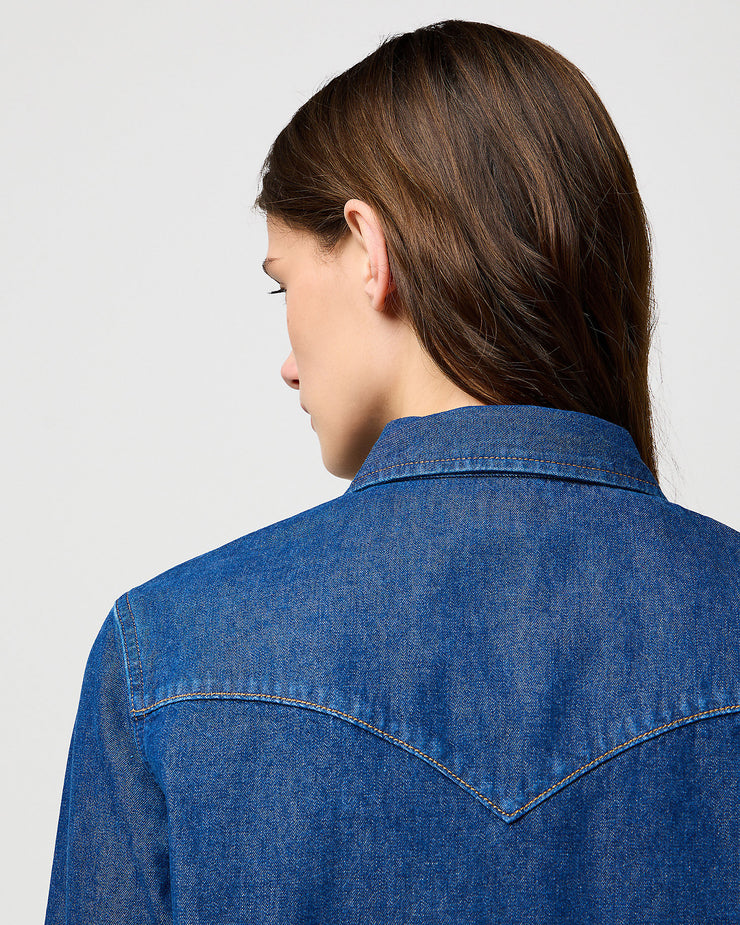 Wrangler Womens Western Denim Shirt - Dark Wash