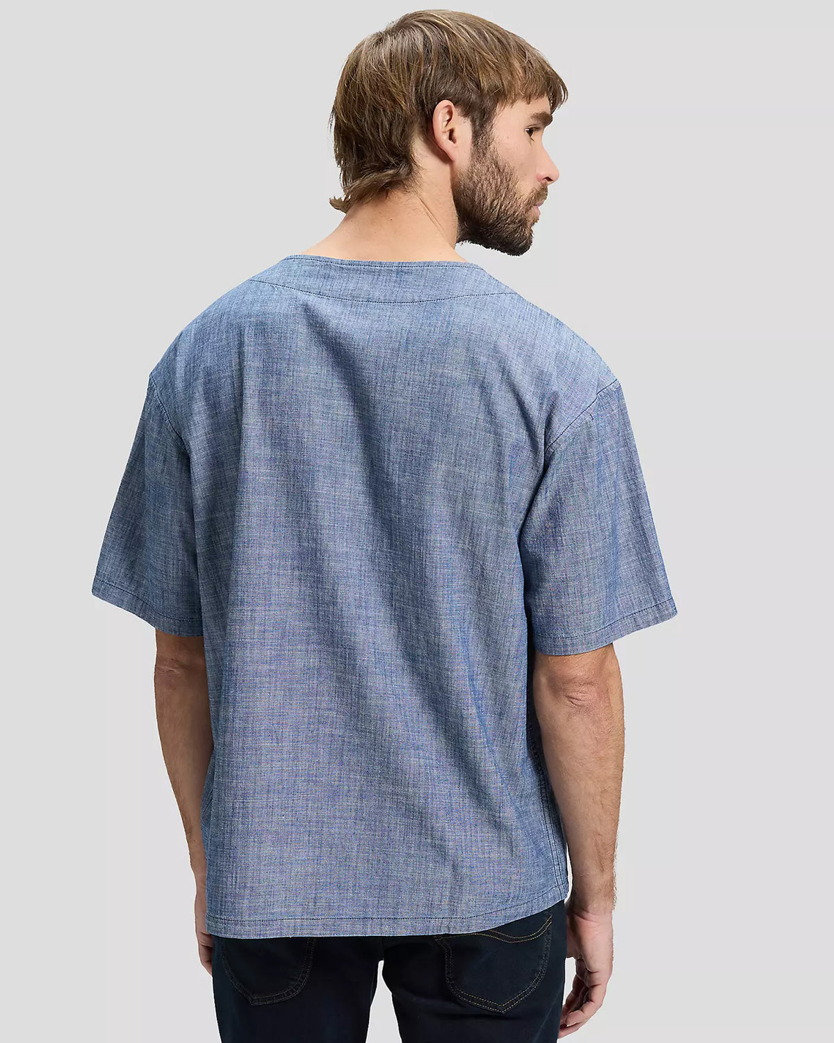 Lee Relaxed Baseball Tee w/ Pocket - Light Wash Chambray